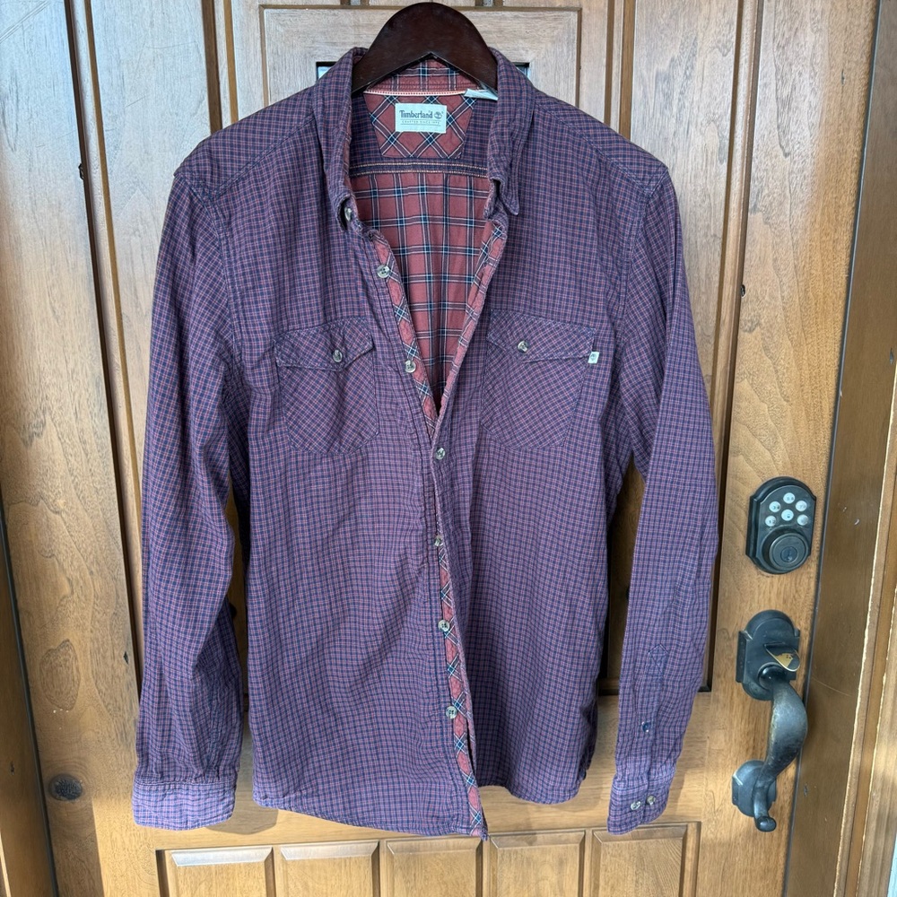 Vintage Timberland Flannel Shirt Mens Medium‎ Button Up Brown Plaid